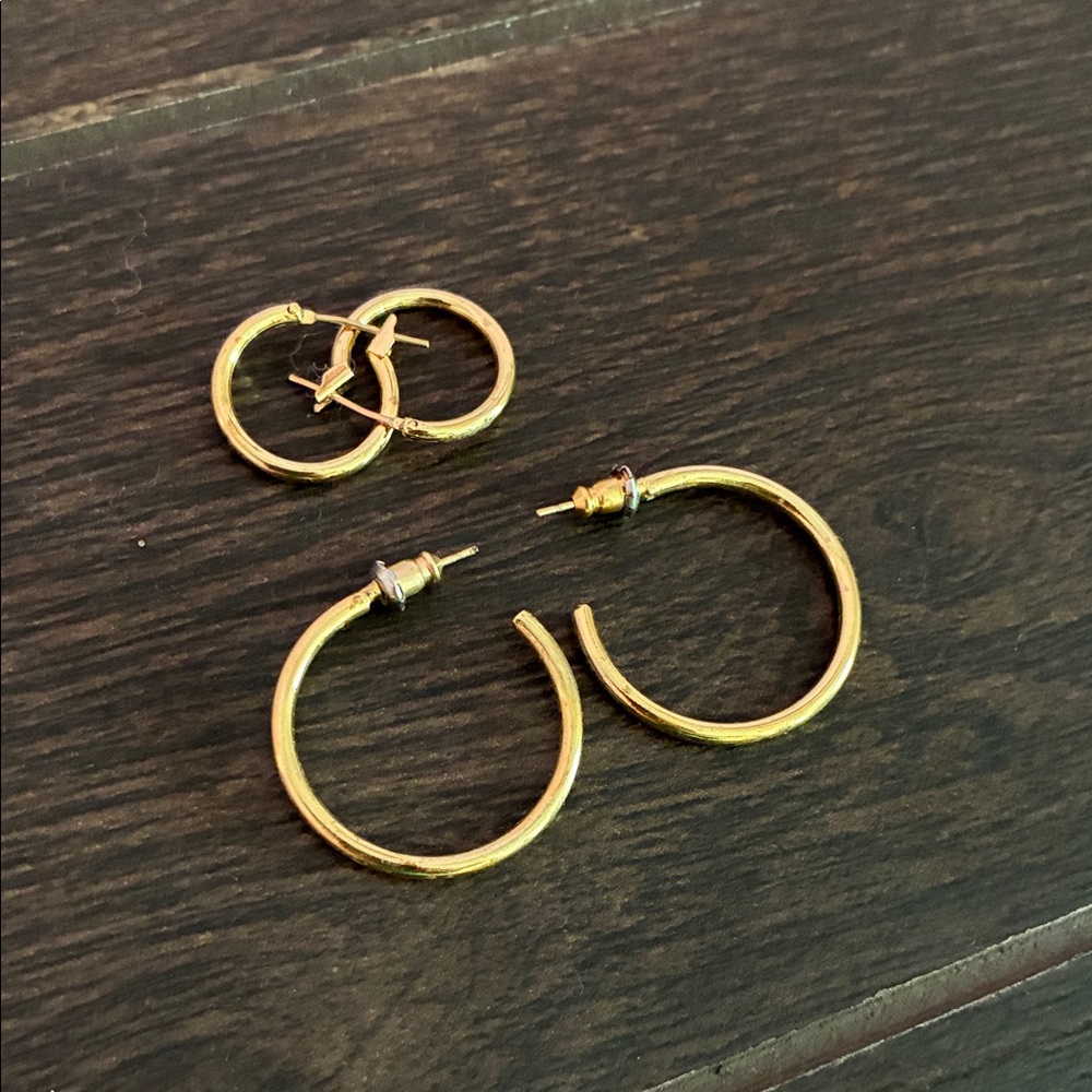 Classic Gold Hoop Earrings - Pair of Small and Medium Hoops